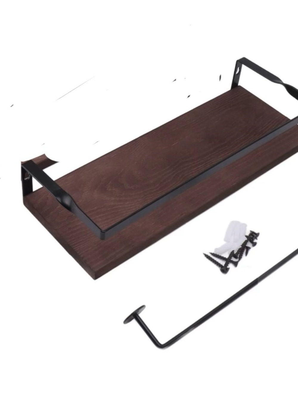 Rustic Wood & Metal Floating Wall Shelf with Towel Bar / Bathroom Organizer